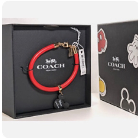Coach + Disney F86793 Mickey Mouse ears red leather bracelet new with tags - Picture 3 of 4